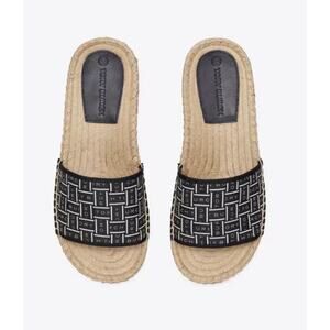 New Tory Burch Perfect Herringbone Ribbon Espadrille Slide
